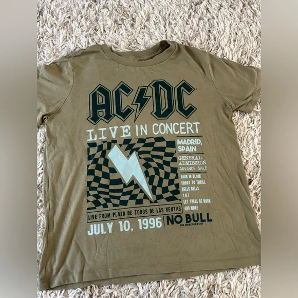 AC/DC Graphic T-Shirt in Olive Green Junior Womens Size Large - Picture 2 of 6